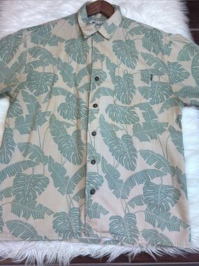 Howler Brothers Monoloha Camp Shirt Hawaiian Monstera Print Mens L Loop Collar